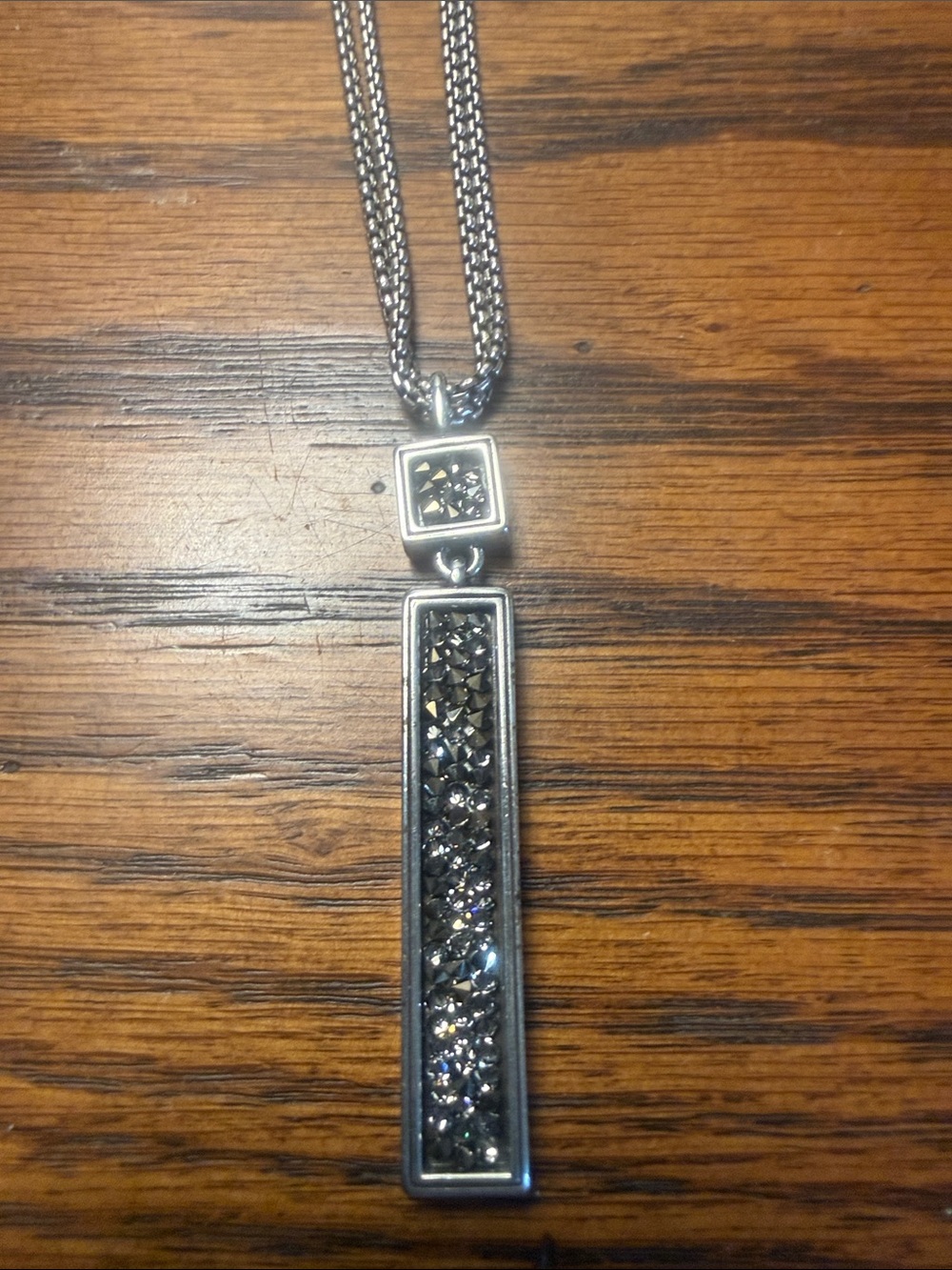 Brighton silver Bar Pendant Necklace - Black/Gray Stones
